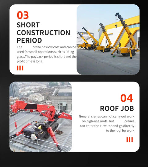 Mini Portable Crawler Crane Rig With Smart Wireless Remote Hydraulic Lift Machine Fully Kitted Out shown in use on rooftop.