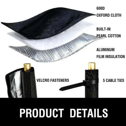 Heavy Duty HVAC Pipe Insulation Wrap For Central Air Conditioning And Mini Splits No Sweat All Weather 70.86 Inch By 10.2 Inch Triple Layer 600D Oxford Exterior With Soft Pearl Cotton Core And Aluminum Foil Lining Waterproof Thermal Heat Saver - Product Layers and Velcro Detail