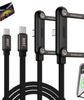 2-In-1 Holder Charger Cable With Stand, 240W PD Fast USB-C To USB-C and USB-C To Lightning Cable, 4.9 Ft, with phones displayed