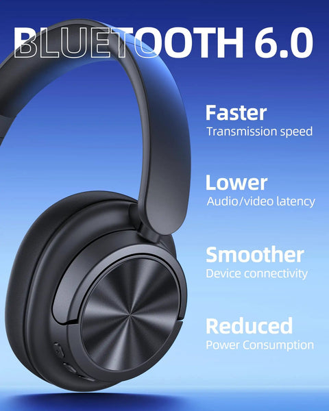 Hybrid Active Noise Canceling Wireless Headphones With 120-Hour Battery Life Bluetooth 6.0 Over-Ear Headphones, Black