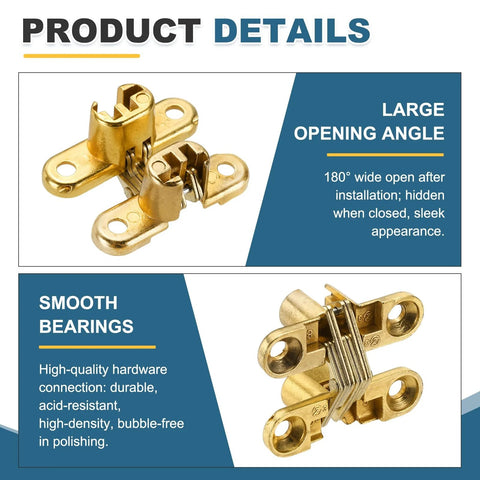 4 Pack Hidden Cabinet Door Hinges 1.65 Inch By 0.45 Inch 180 Degree Concealed Cross Hinge for wooden boxes