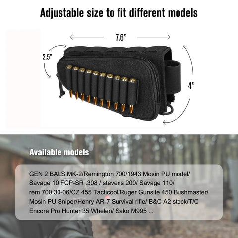 Tactical Stock Pack With Adjustable Cheek Rest Pouch For Long Action Rifles Right Hand Black Built From 500D Nylon
