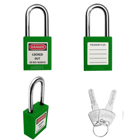 Top Tier Five Piece Lockout Tagout Padlock Kit Featuring Bright Green Heavy Duty Gear And Dead Reliable Key Alike Design Packed With Twin Backup Keys For Lazy Shutdown Days