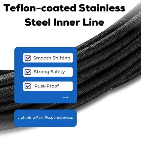 Teflon-coated stainless steel inner line from Pro Shifter Cable Housing Kit For Shimano SRAM MicroShift highlighting smooth shifting.