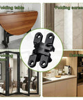 8 Pack Professional Grade Rock Solid Invisible Hidden Door Hinges With 180 Degree Full Swing For Secret Door And Concealed Cabinet Setup Featuring Smooth Operation displayed with various furniture uses.