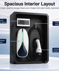 Heavy Duty Cold Rolled Steel EV Charger Station Enclosure Featuring Lockable Clear Door And Rust Resistant Finish for organized charger and cable storage.