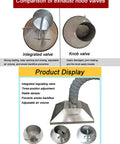 Kickass 360 Degree Swivel Fume Extractor Arm With Hella Tough Flexible Hose For Soldering Smoke Capture And Industrial Workshop Dust Management Setup Stainless Steel Nozzle shown with integrated and knob exhaust hood valves for comparison.