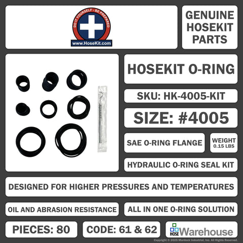 All In One Heavy Duty SAE Hydraulic O Ring Flange Kit With 80 Buna 90 O Rings For Code 61 And Code 62 High Pressure Seals