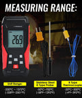 K Type Thermometer With Two Thermocouple Probes, Wide Range From -328F To 2501F, Backlit LCD Display shown with probes