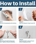 Step by step installation of Ten Pack All Purpose Heavy Duty Adhesive Hooks For Hanging Up To 37 Pounds Rustproof Nano Gel Pads