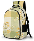 Yellow Green Plaid Floral Print Backpack For Everyday Use, Unisex Large Capacity Daypack with breathable and durable polyester