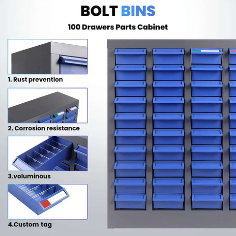 Beefy Heavy Duty Bolt Bin Organizer With 40 Drawers, ABS Plastic Parts Cabinet For Nuts, Bolts, Screws And Small Parts