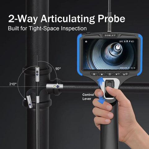 Dual Lens Two Way Articulating Borescope Camera With Light 5 Inch Endoscope Inspection Camera Slim 0.25 Inch Probe Waterproof 5 Foot Snake Camera For Automotive Mechanics And Engine Inspections, 2-way probe