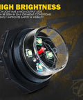 Close-up of Hideaway Strobe Lights Kit With 4 High Output White Amber LEDs showing LED arrangement and black casing