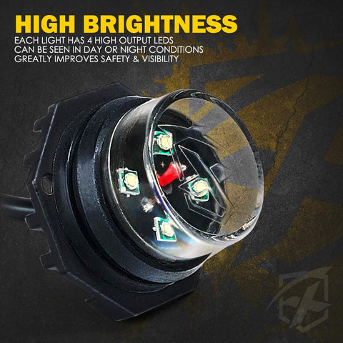 Close-up of Hideaway Strobe Lights Kit With 4 High Output White Amber LEDs showing LED arrangement and black casing
