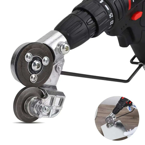DIY Sheet Metal Nibbler Attachment For Drill 2025 Upgraded Metal Cutter with adapter shown cutting metal, close-up view