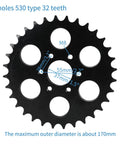 530 chain sprocket with 32 teeth and 6 holes, part of 32 Inch Rear Axle Kit For DIY 110cc To 200cc ATVs Quads Go Karts Golf Carts And Drift Trikes