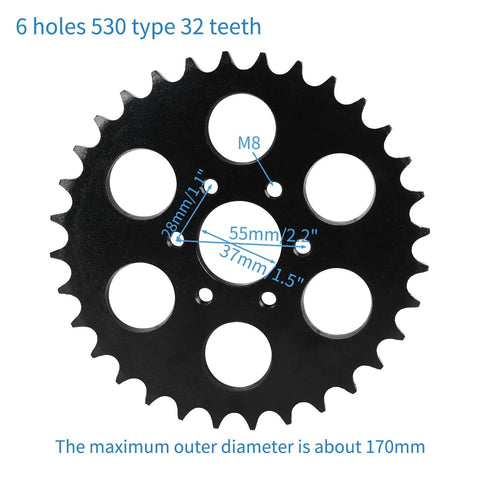 530 chain sprocket with 32 teeth and 6 holes, part of 32 Inch Rear Axle Kit For DIY 110cc To 200cc ATVs Quads Go Karts Golf Carts And Drift Trikes