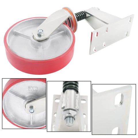 Built Tough 8 Inch Fence Gate Wheel For Metal Tube Gates With Smooth Rolling PU Tread And Solid Steel Core Supporting Up To 800 Pounds With Zero Sweat U Bolt Mounting close-up view of wheel components.