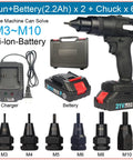 Killer 21V Brushless Electric Cordless Ram Gun And Blind Rivet Nut Tool with battery, charger, and multiple chucks for threaded inserts.