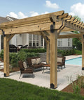 8x8 Post Base Kit For Pergolas And Decks With Decorative Plates, Hex Cap Nuts, OWT Timber Screws, And Galvanized Steel Construction in use