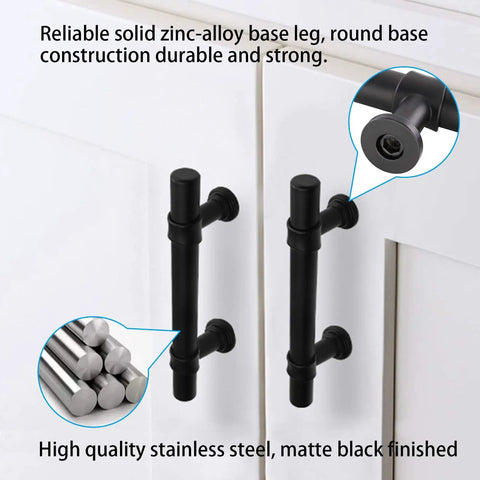 Slick 3 Inch Matte Black Cabinet Pulls 25 Pack For Kitchen Cupboards And Dresser Drawers, showing stainless steel and zinc alloy base
