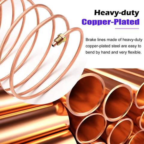 Pro Grade One Quarter Inch Copper Coated Brake Line Kit With Twenty Five Feet Of Flexible Tubing And Sixteen Inverted Flare Fittings