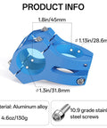 31.8mm MTB Bike Stem 45mm Short Reach Built Tough In CNC 6061 T6 Aluminum Anodized Blue With Sandblasted Matte Finish Corrosion Resistant