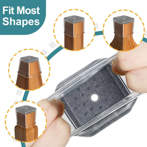 Square Silicone Felt Chair Leg Protectors Set Of 24 For Hardwood Floors fits square furniture legs from 27 to 40 mm shown in use.