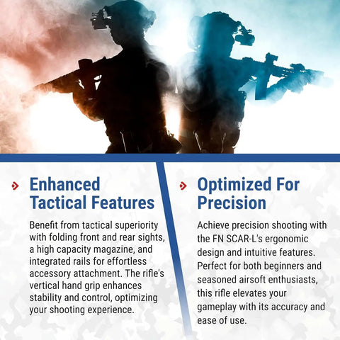 Silhouettes with Scar L Licensed Full Size Spring Powered Airsoft Rifle with Manual Cocking, tactical description below.