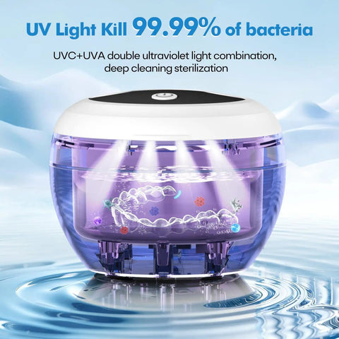 48kHz Ultrasonic Retainer Cleaner For Dentures Mouth Guards Braces Aligners Toothbrushes And Jewelry 200ML Capacity White
