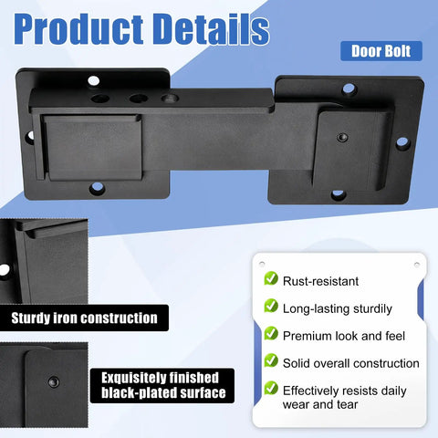 INJOYTEC Gate Latch Lock Heavy Duty Aluminum Alloy Adjustable Door Latch with sturdy iron construction and black-plated finish.