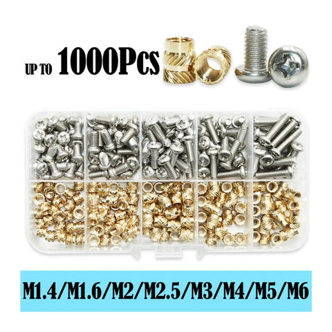 Pro Grade Brass Heat Insert Nut Kit For 3D Printing M2 M3 M4 Knurled Exterior For Stable Embedding With Stainless Steel Bolts Internal Thread Reinforcement All In One Plastic Part Assembly Kit, assorted inserts and screws in case