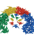 Kickstart Those Math Skills With This Awesome 128 Piece Dinosaur Counting Set, Solid Sorting Matching And Patterning Counters, Vibrant Plastic STEM Toy Kids Gonna Totally Love For Preschool, assorted colorful dino counters in green, yellow, red, blue.