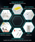 Diagram showing features and installation of Hexagon LED Garage Light 42W 6500K Ultra Bright Ceiling Fixture for garages and workshops.