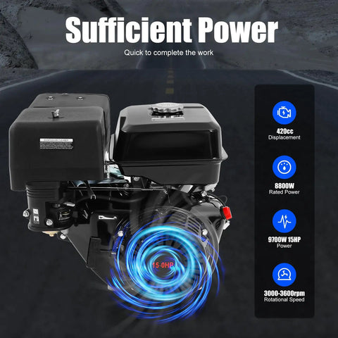 Beefy 15HP 420cc 4 Stroke Gasoline Engine Horizontal Shaft Air Cooled Pull Start Motor for Generators Water Pumps Go Karts