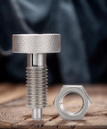 Heavy Duty M16 Stainless Steel Spring Plungers With Hex Nuts And Knurled Handles, close-up of hex nut and knurled plunger.