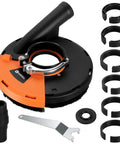 7 Inch Dust Shroud For Angle Grinder Heavy Duty Surface Grinding Dust Capture Fits 70 To 76mm Front Covers On Most 7 Inch Grinders Vacuum Ready Works With Hitachi Makita Bosch And Milwaukee shown with components