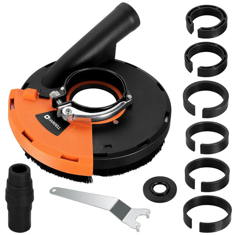 7 Inch Dust Shroud For Angle Grinder Heavy Duty Surface Grinding Dust Capture Fits 70 To 76mm Front Covers On Most 7 Inch Grinders Vacuum Ready Works With Hitachi Makita Bosch And Milwaukee shown with components