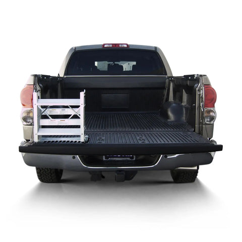 Truck Pal Tailgate Ladder For Pickup Trucks Lightweight Aluminum Access Step Supports Up To 300 Lb Duty Rating Fits Open Tailgates Up To 38 Inches Safe Quick Bed Access And Self Storage Convenience, rear view