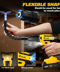 Person using 20V Cordless Drill Set With 2.0Ah Batteries, Pure Copper Motor, 30Nm Torque, flexible shaft, in workshop.