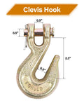 Forged gold-tone clevis hook for 3/8 in G80 chain; heavy-duty trailer/binder use