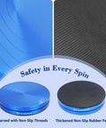 Front view of blue metal Jomuyee spinning disc for pirouette training with non-slip grooves; paired with rubber-padded disc.