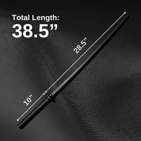 Polypropylene Mokume Style Long And Short Sword Set Black Training Swords with 38.5 inch long sword displayed on fabric background