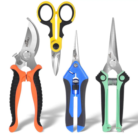 4 Pack All In One Garden Scissors Set with Stainless Steel Pruning Shears for Tree Pruning Flower Trimming and Fruit Picking