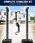 Heavy Duty RV Stabilizer Kit Packs Adjustable I Beam Mounts with stabilizer legs and straps for campers and trailers 17 to 35 inches.