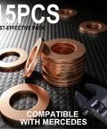 15 Pack 14mm Copper Oil Drain Plug Gasket Washers Replacement Set For Leak Free Seals High Temperature Durability Corrosion Resistant M14 Engine Maintenance Kit, stacked washers