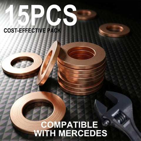 15 Pack 14mm Copper Oil Drain Plug Gasket Washers Replacement Set For Leak Free Seals High Temperature Durability Corrosion Resistant M14 Engine Maintenance Kit, stacked washers