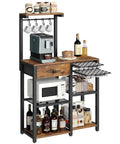 Rustic Brown Five Tier Bakers Rack With Storage And Pod Drawer Holder Dope Coffee Bar Station with mugs and storage items