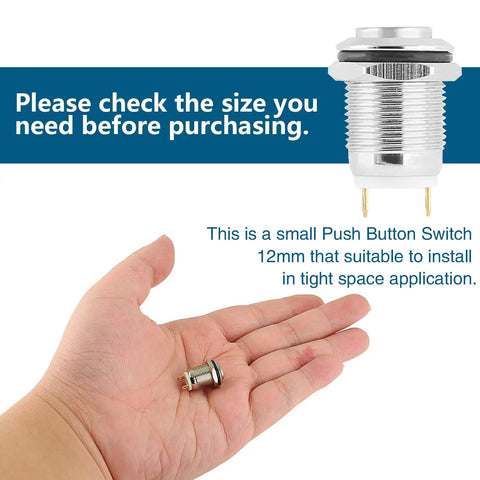 Six Pack 12mm Momentary Push Button Switches 2 Pin SPST 1NO Aluminum Alloy Round Shell IP66 Waterproof Panel Mount 12V 1A